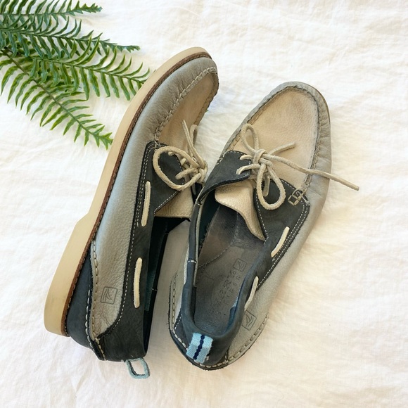 SPERRY Top-Sider Blue & Grey Leather Boat Shoes - Picture 11 of 14